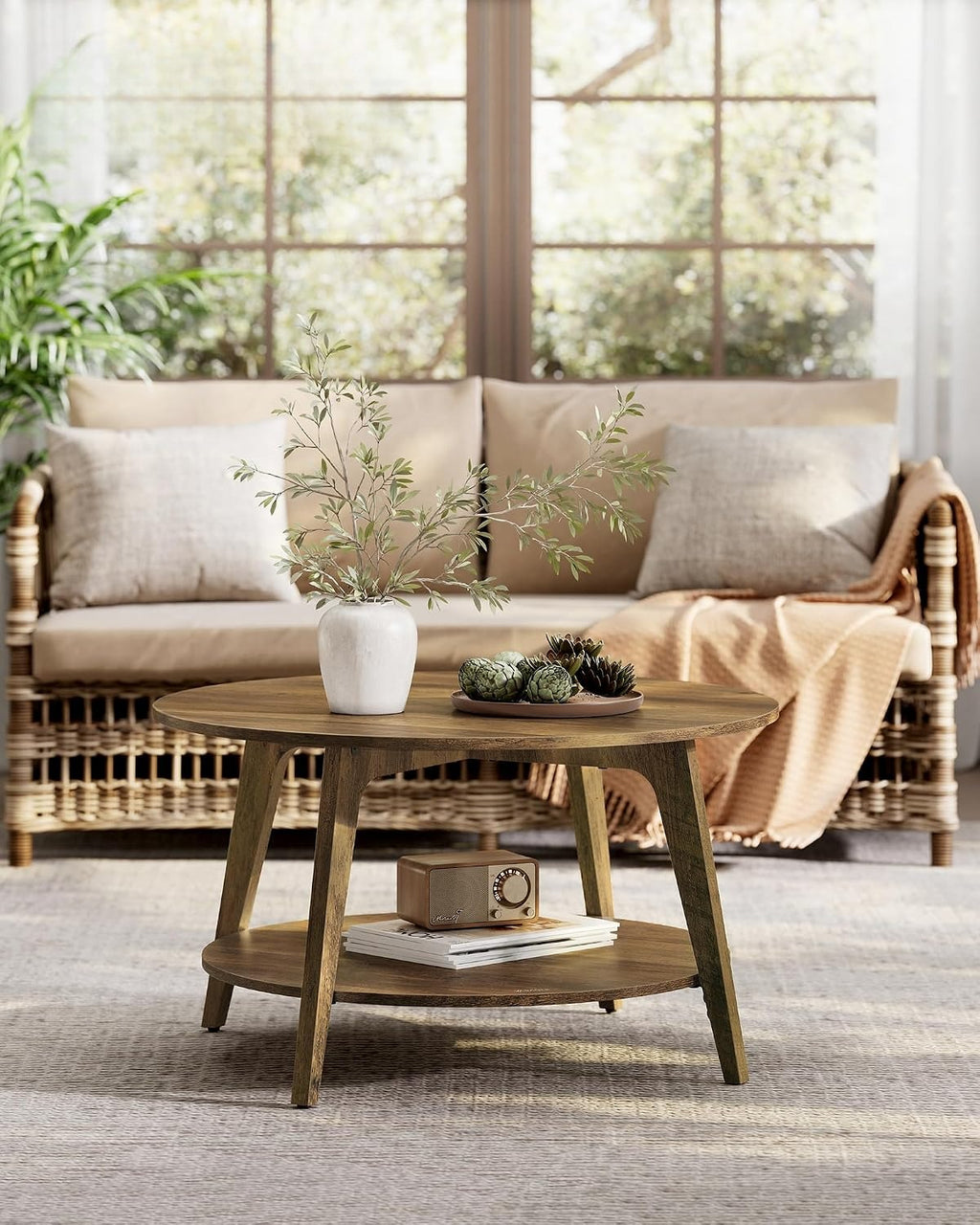 2‑Tier Round Coffee Table Tapered Legs