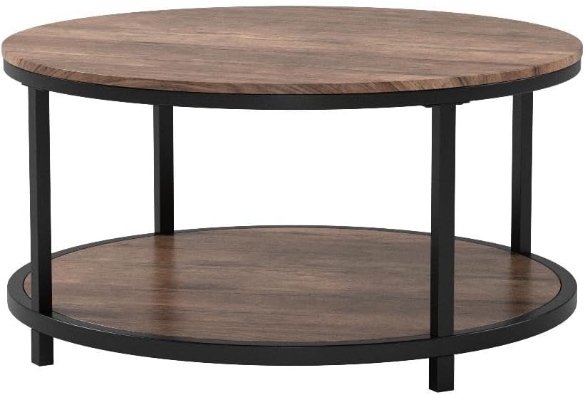 36" Light Walnut 2‑Tier Round Coffee Table