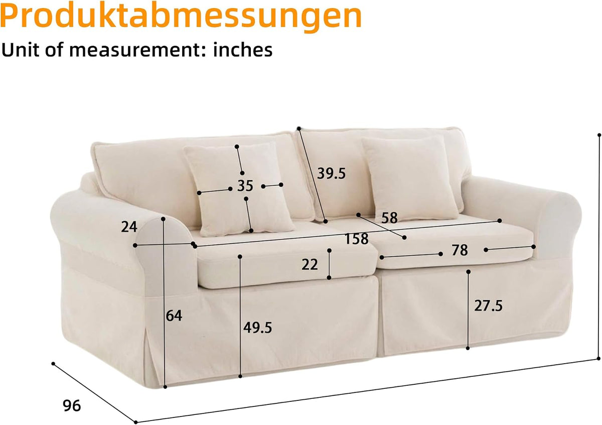 Beige 3‑Seat Modern Loveseat Sofa