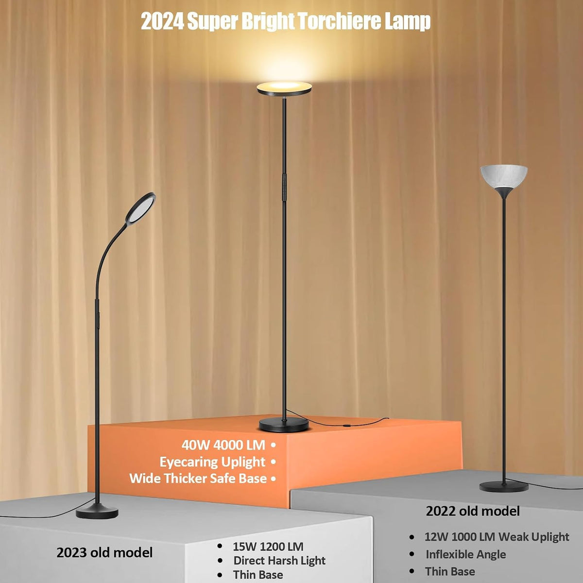 40W 4000LM Stepless Dimmable Torchiere LED Floor Lamp