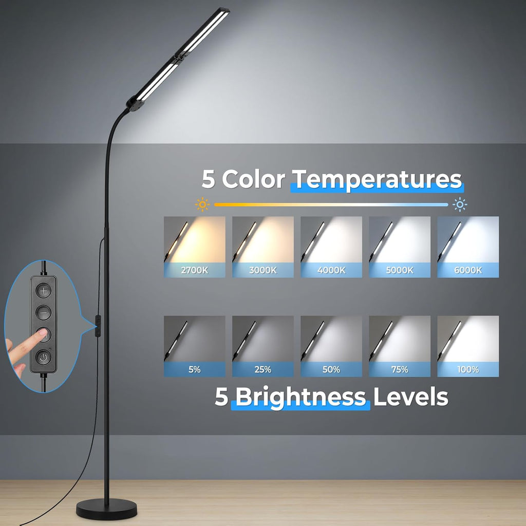 LED Floor Lamp 4 Light Bars 24W 3000LM Ultra Bright