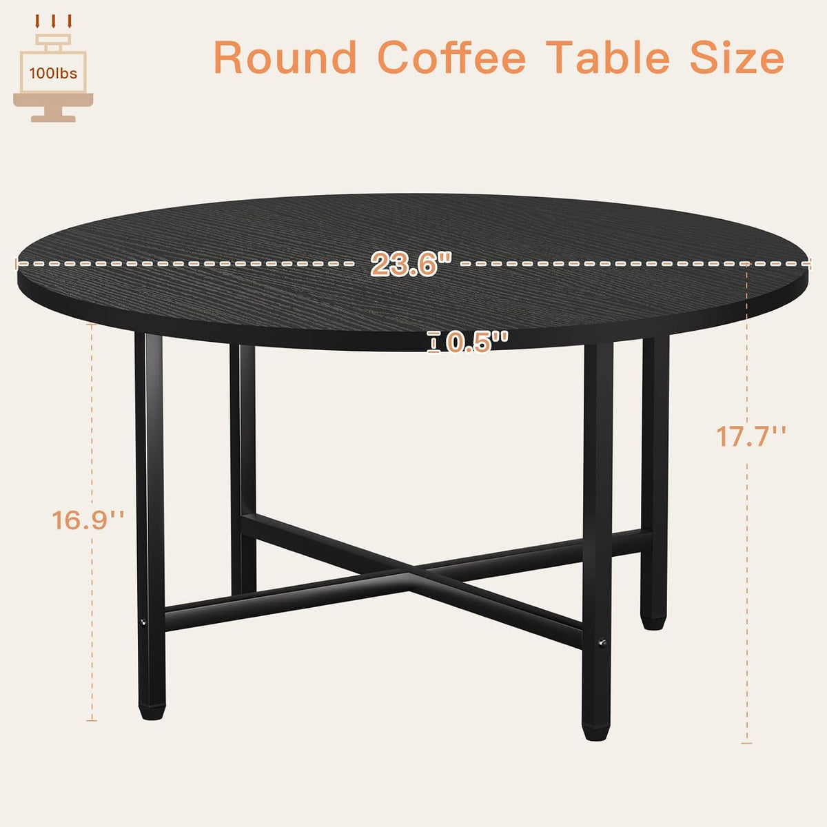 23.6" Black Round Coffee Table