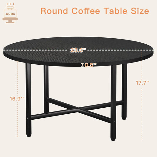 23.6" Black Round Coffee Table