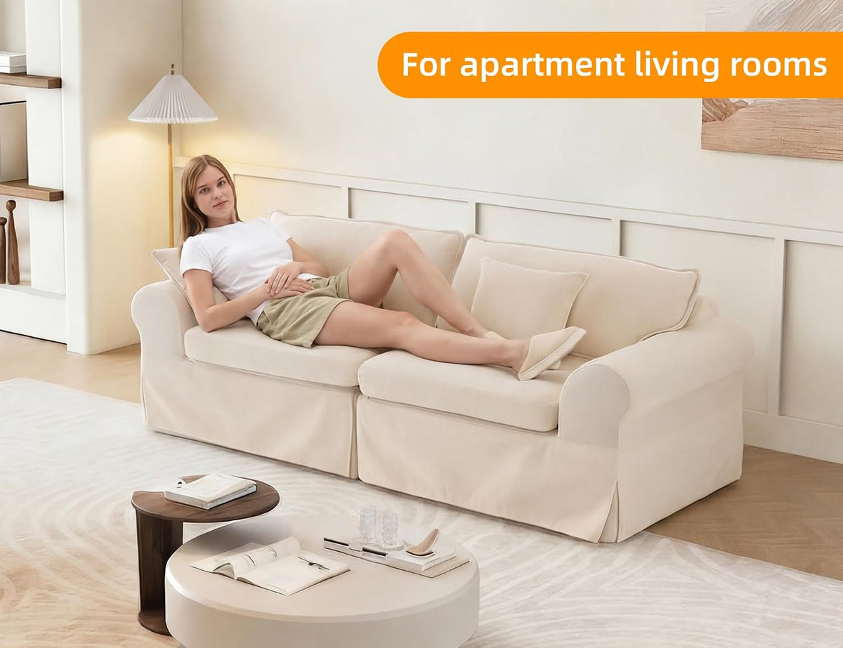 Beige 3‑Seat Modern Loveseat Sofa
