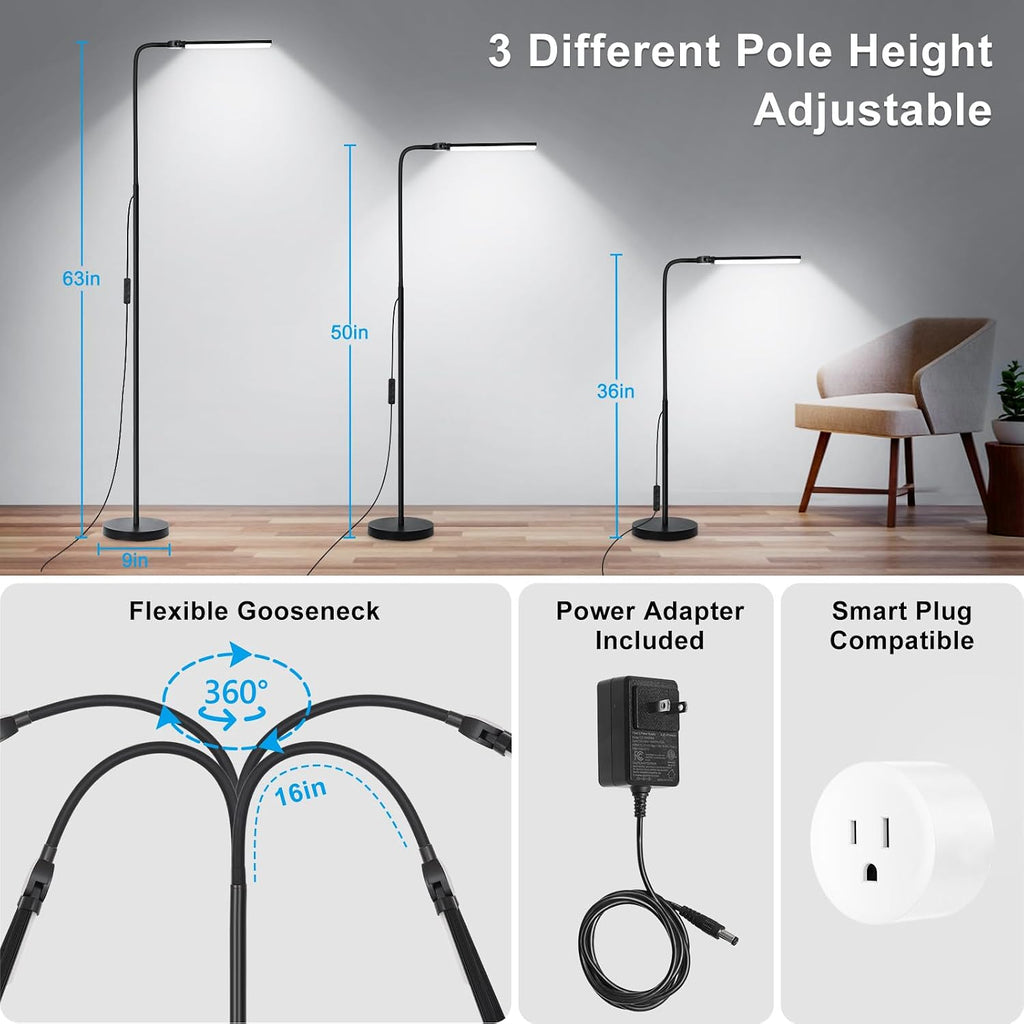 18W 2000LM Double‑Head Adjustable LED Floor Lamp