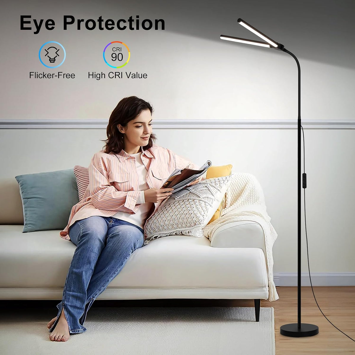 18W 2000LM Double‑Head Adjustable LED Floor Lamp