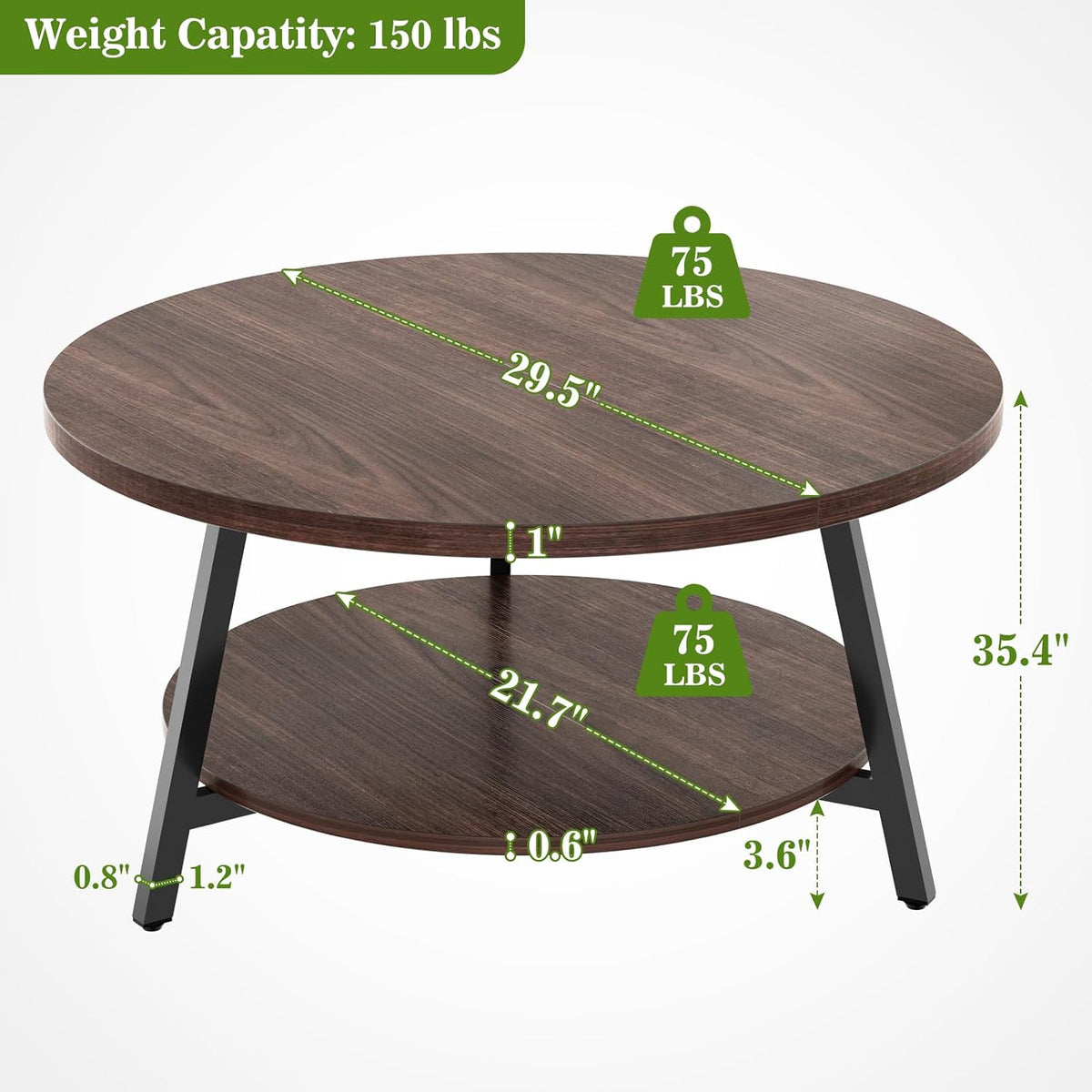 29.5" 2‑Tier Round Wood Coffee Table