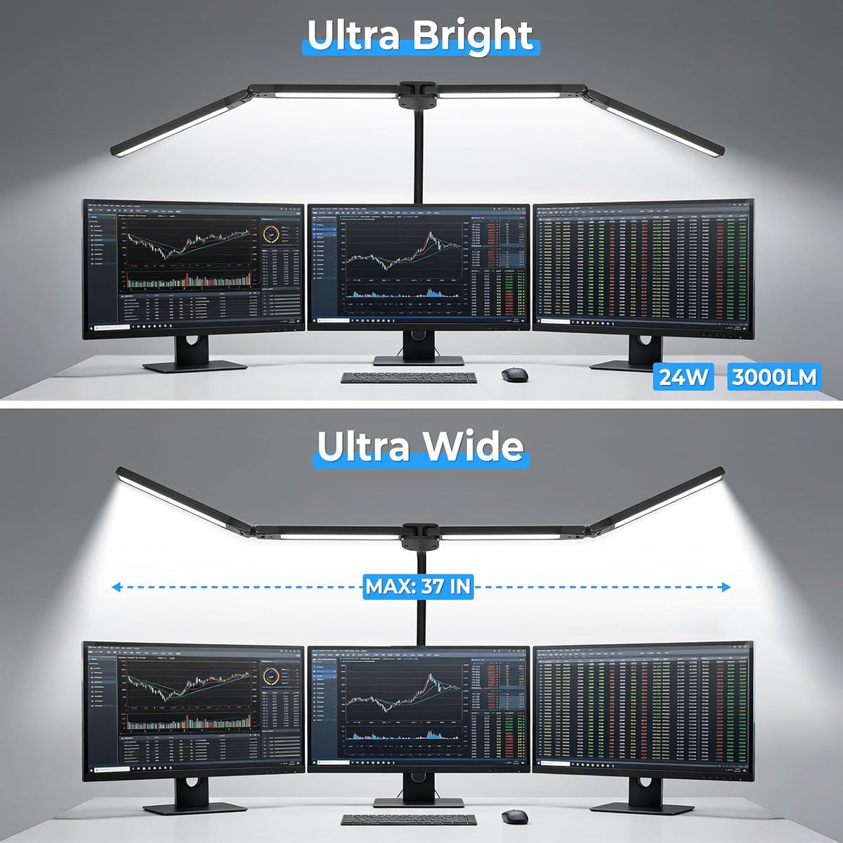 LED Floor Lamp 4 Light Bars 24W 3000LM Ultra Bright