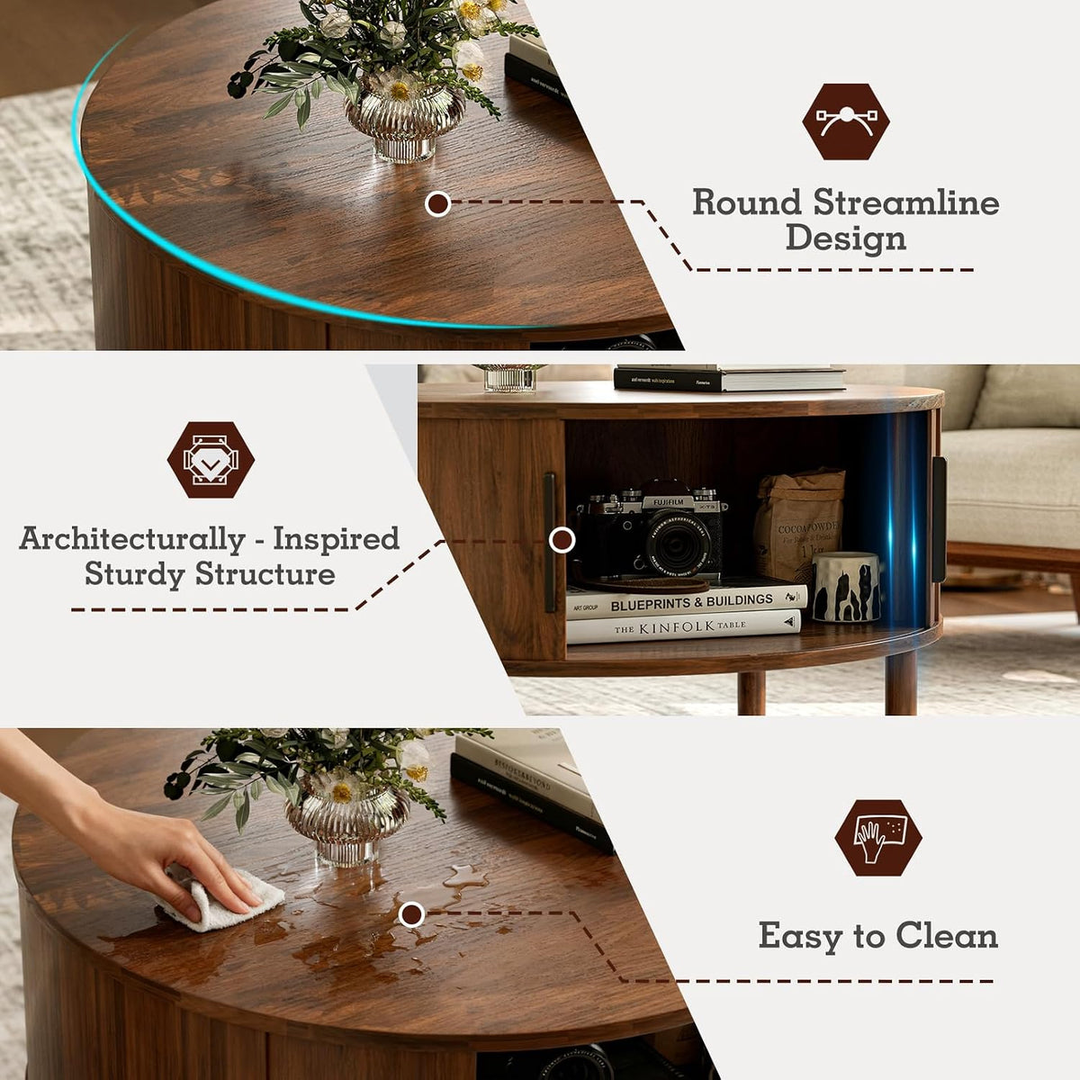 Mid‑Century Walnut Round Coffee Table