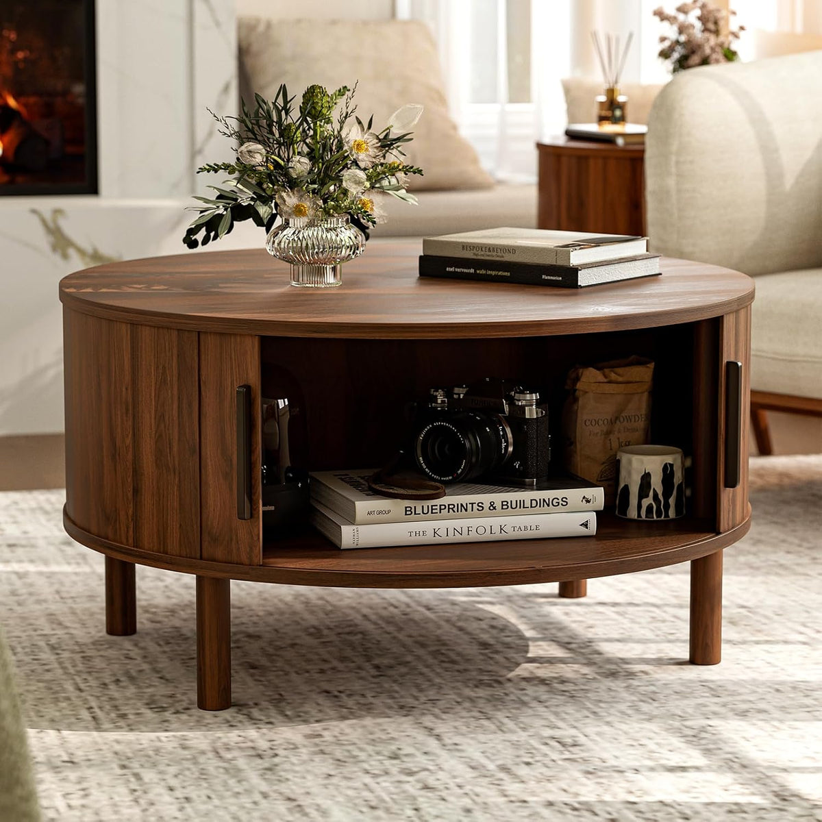 Mid‑Century Walnut Round Coffee Table