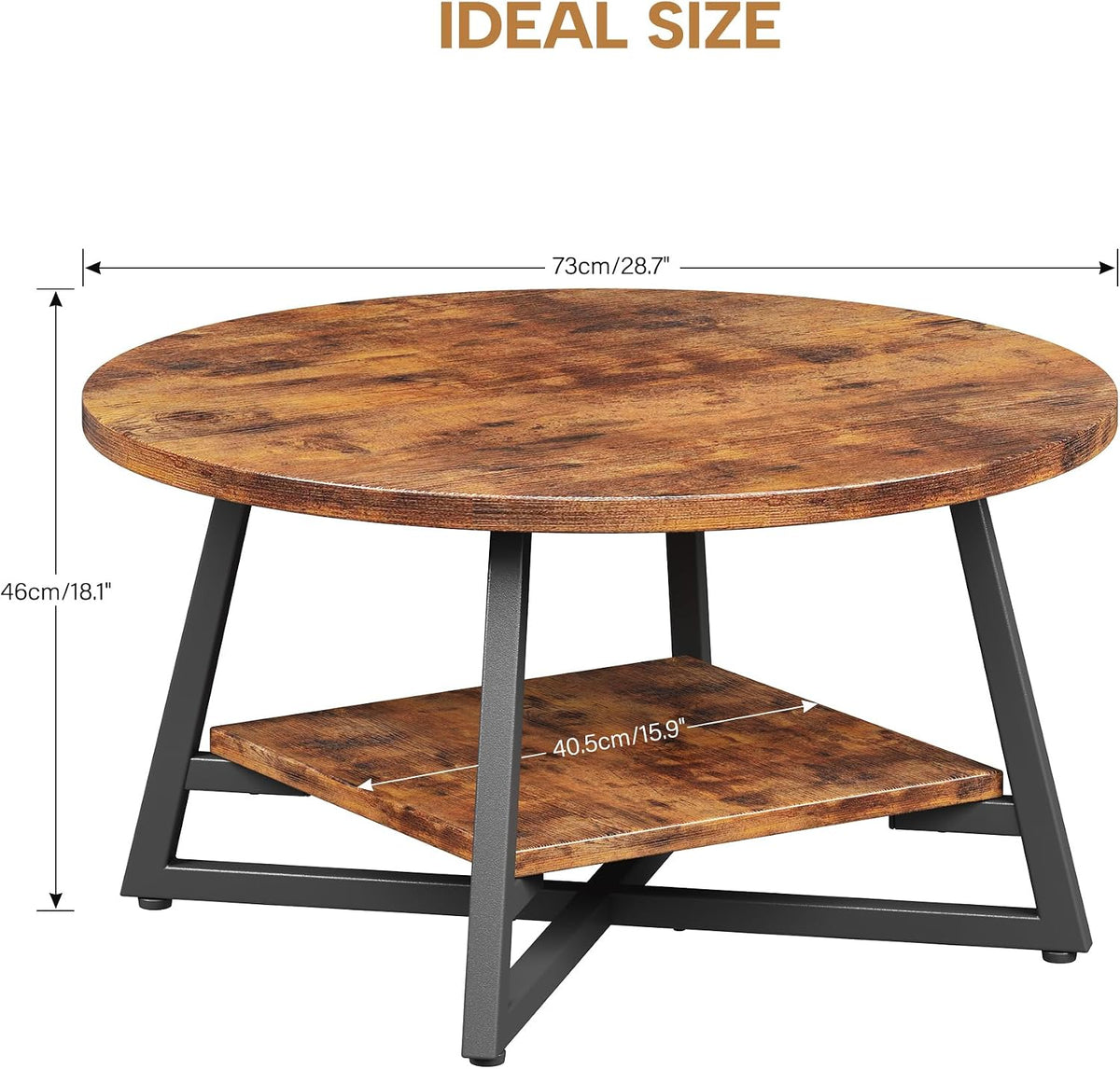 Rustic Brown Small Storage Round Coffee Table