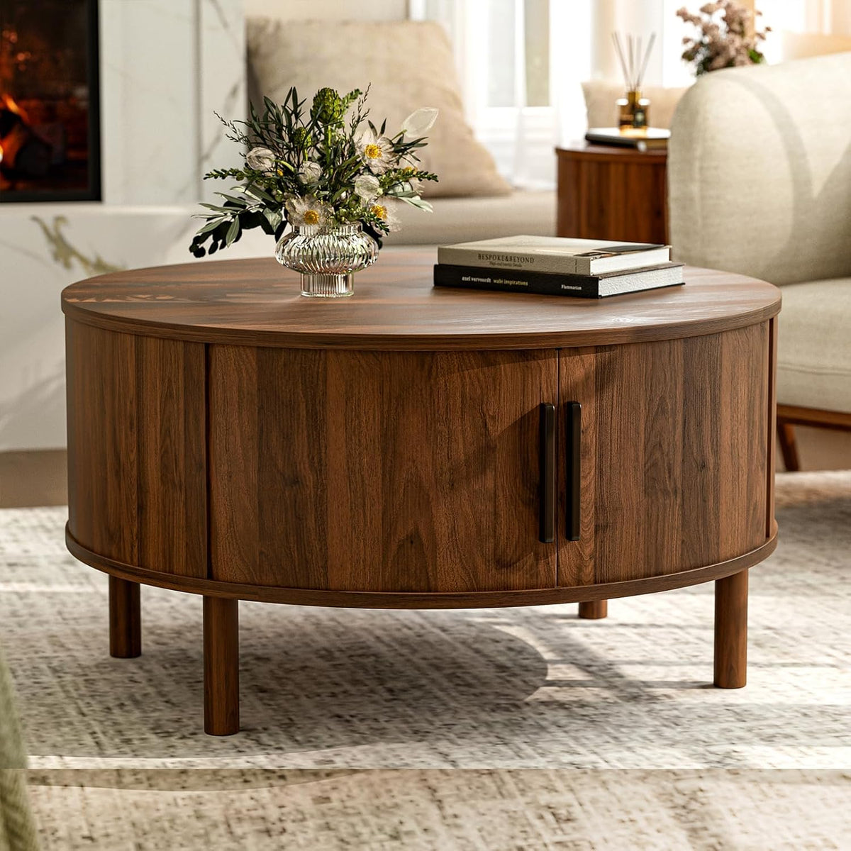 Mid‑Century Walnut Round Coffee Table