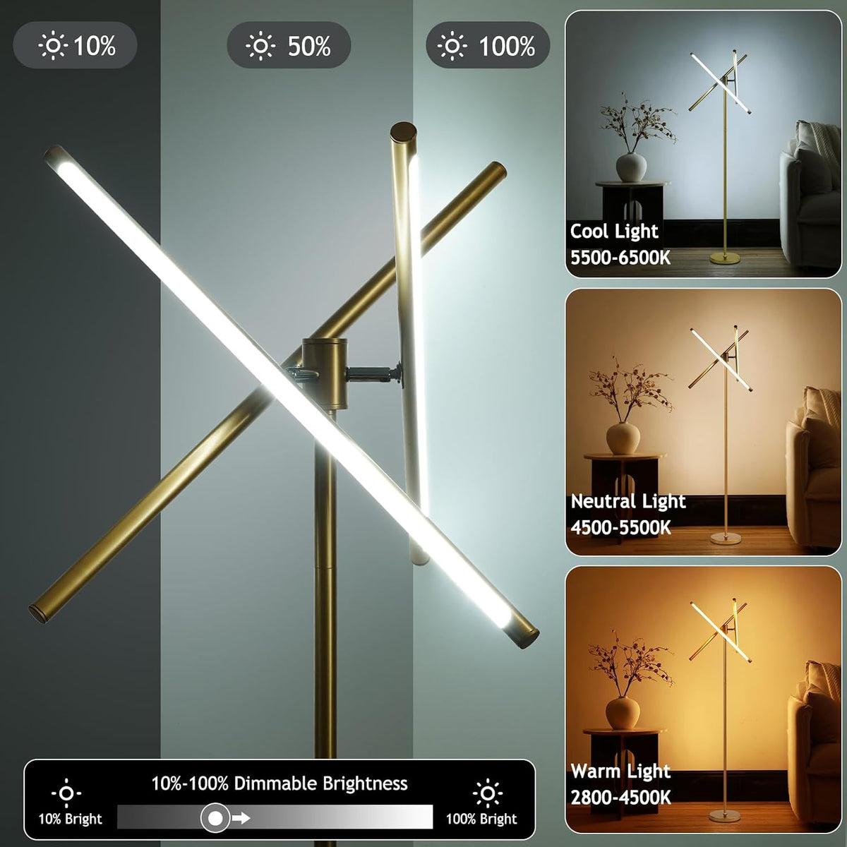 Modern Gold Dimmable Remote LED Floor Lamp