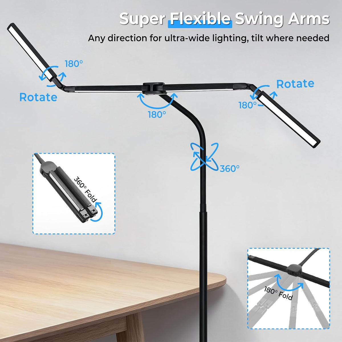 LED Floor Lamp 4 Light Bars 24W 3000LM Ultra Bright