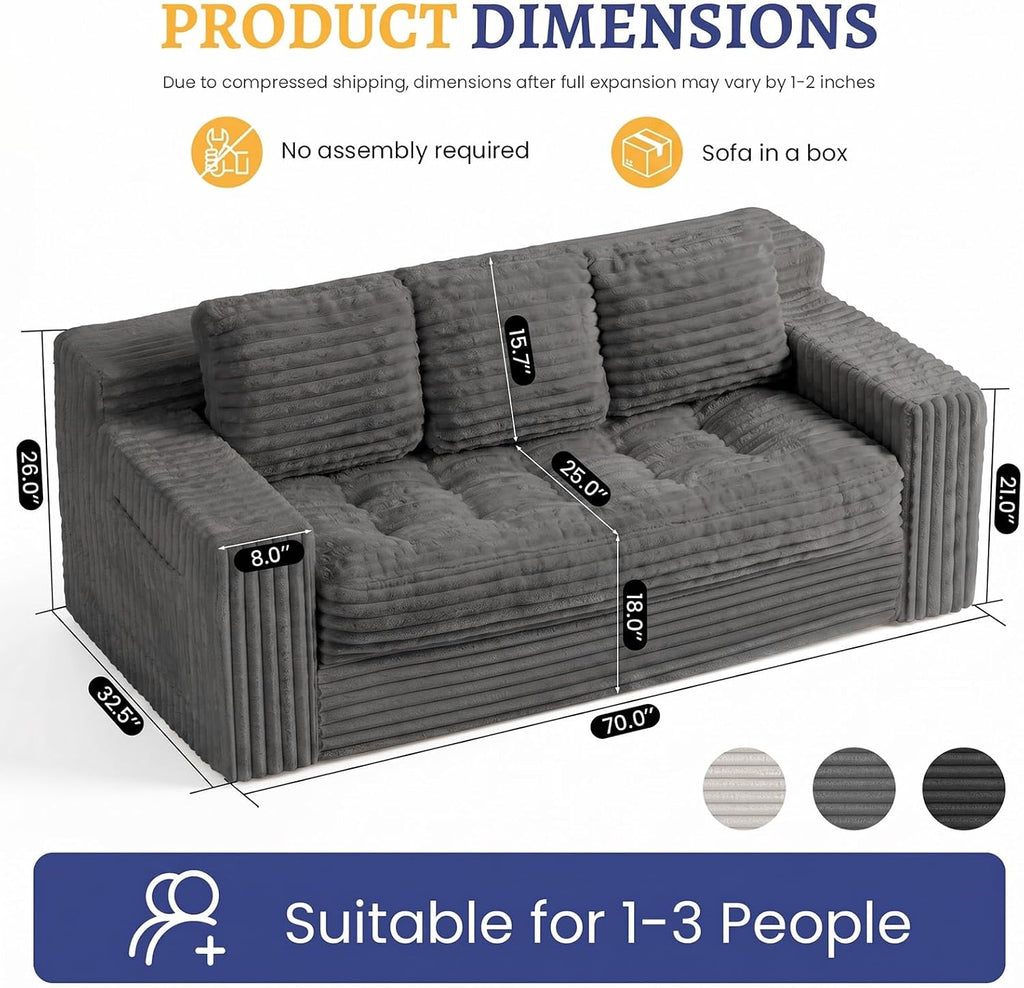 Cloud Corduroy Boneless 3‑Seater Sofa