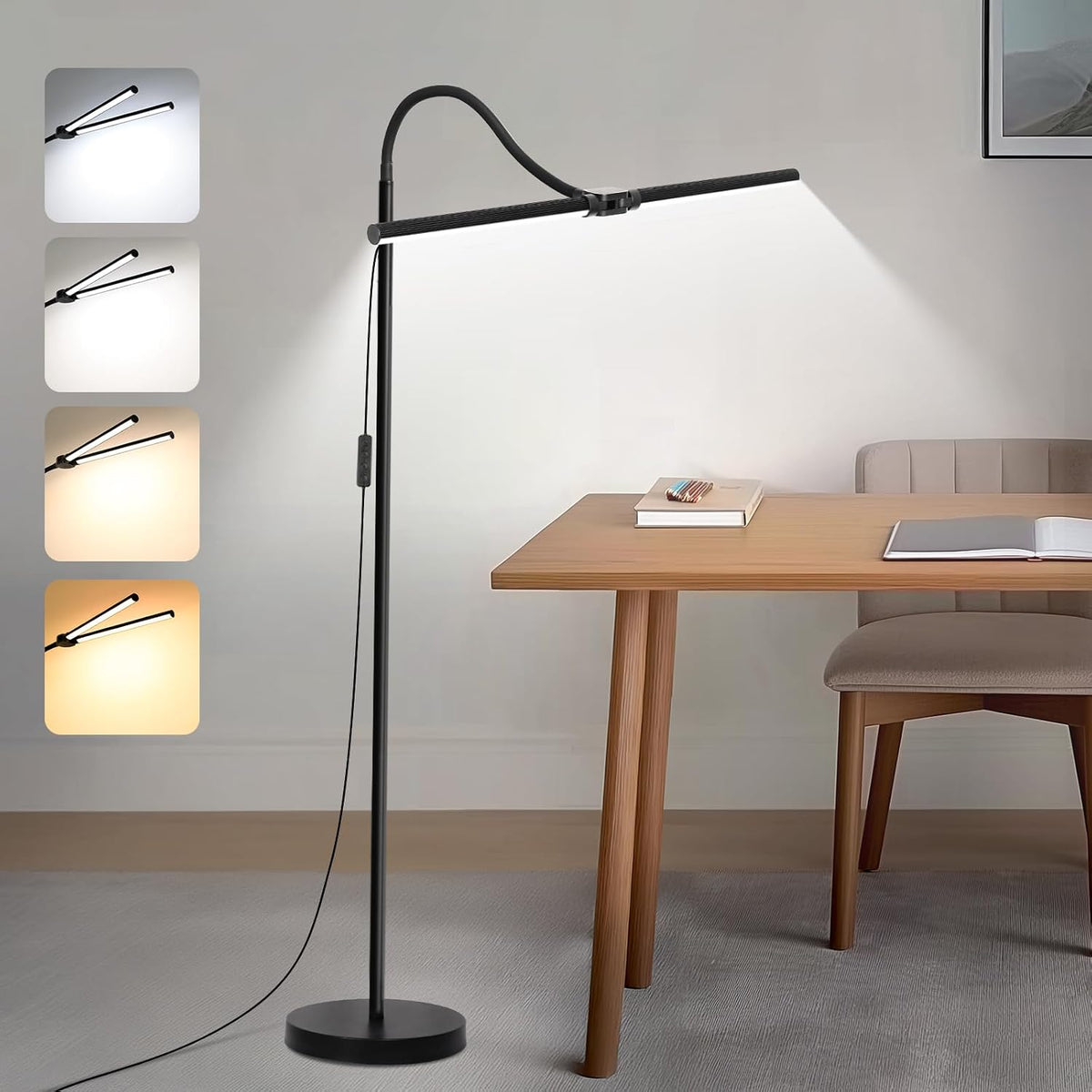 18W 2000LM Double‑Head Adjustable LED Floor Lamp