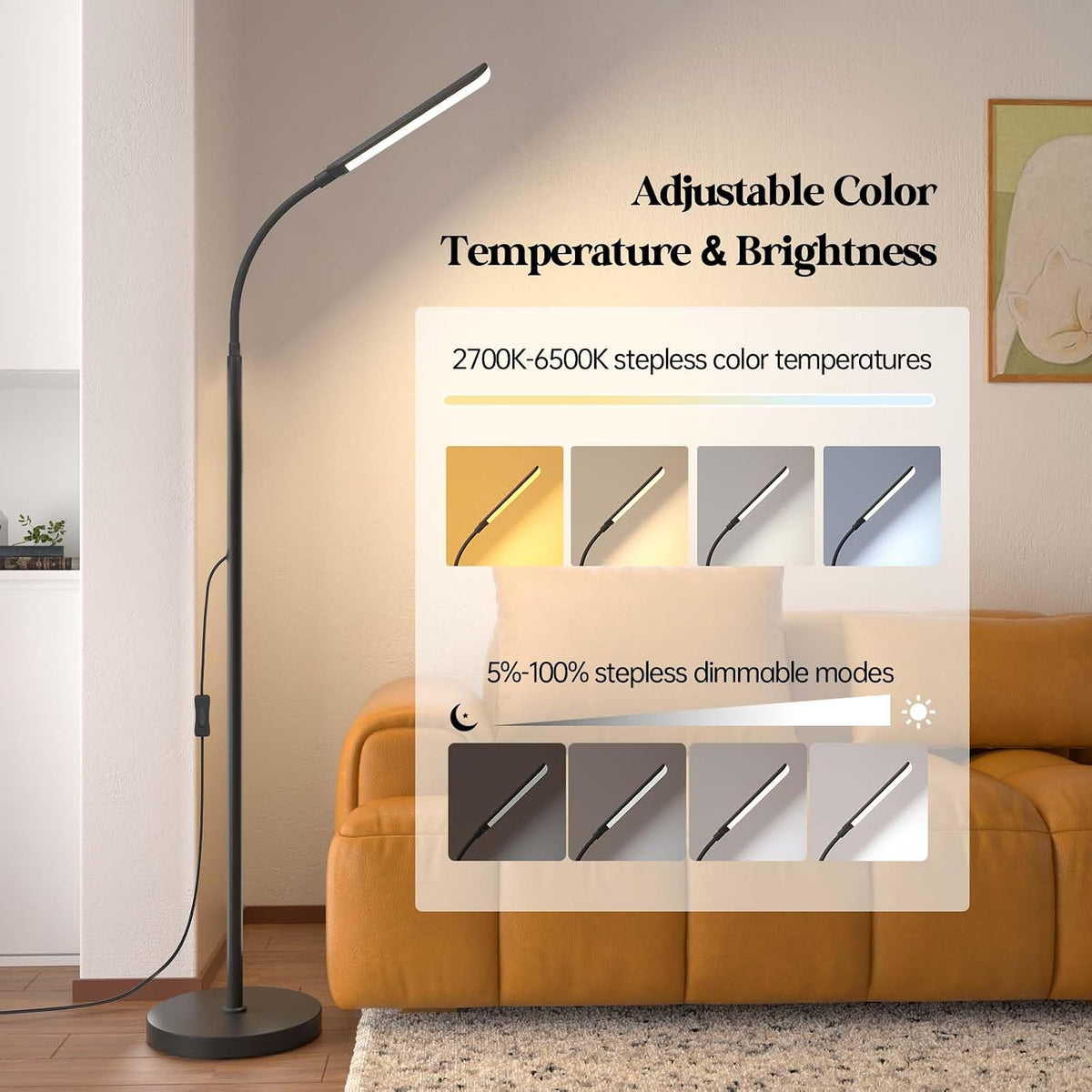 18W Remote‑Controlled Adjustable LED Floor Lamp