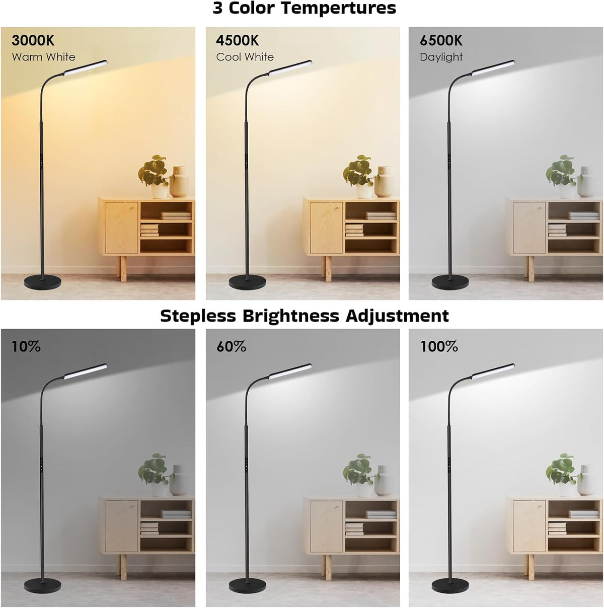 Black Stepless Adjustable LED Floor Lamp