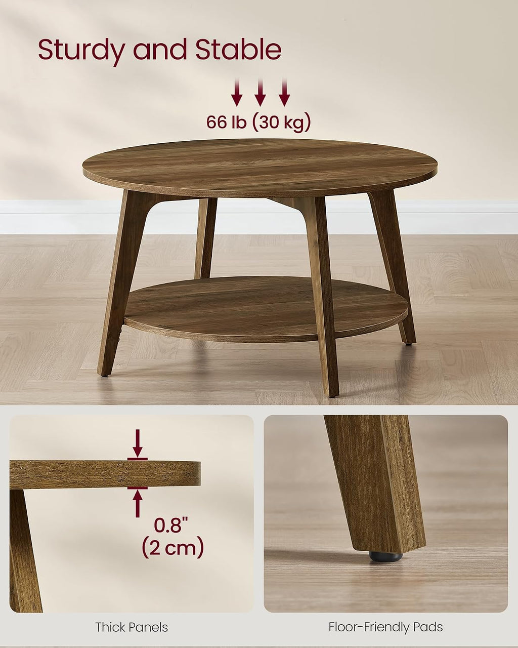 2‑Tier Round Coffee Table Tapered Legs