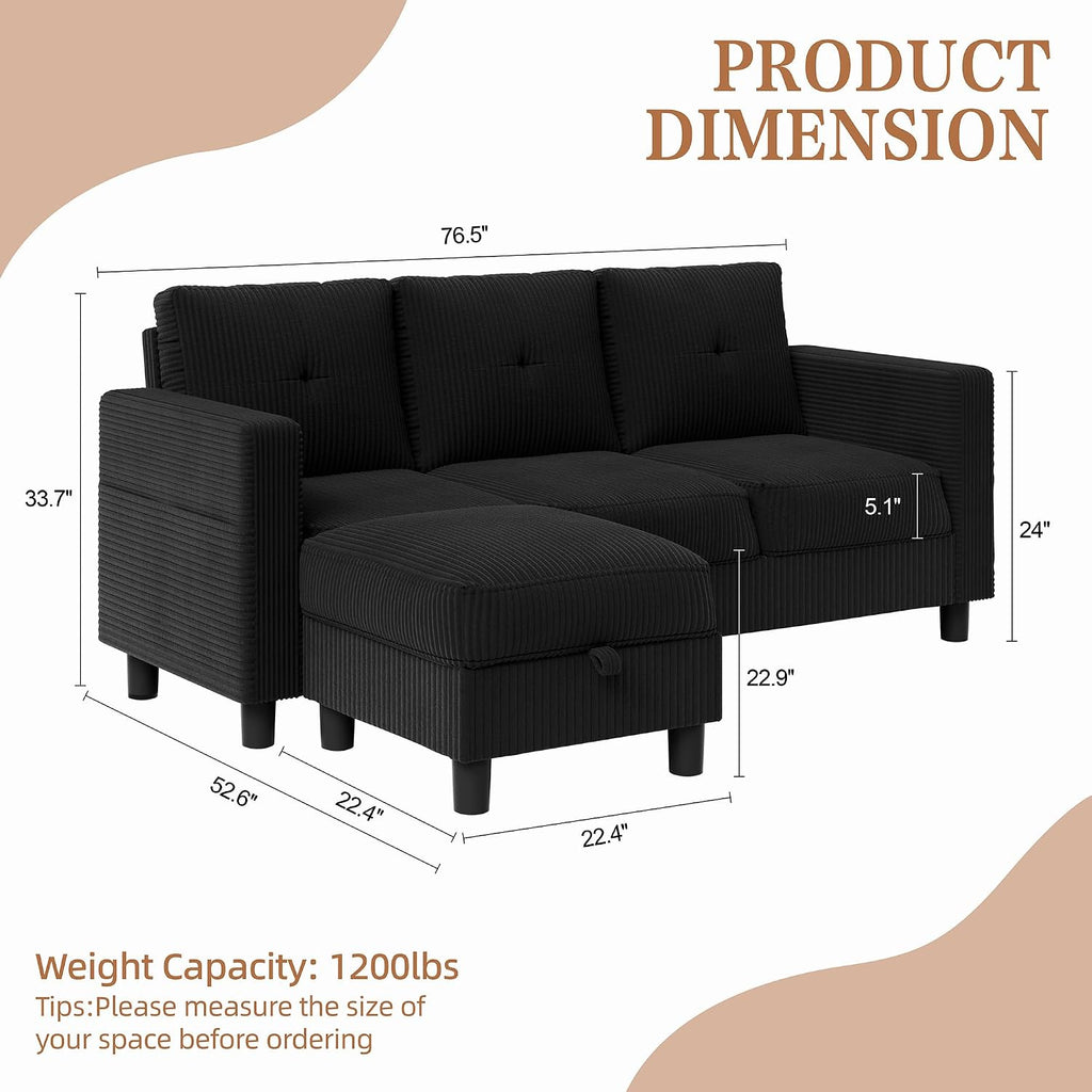 Carbon Black L‑Shaped Sectional Sofa