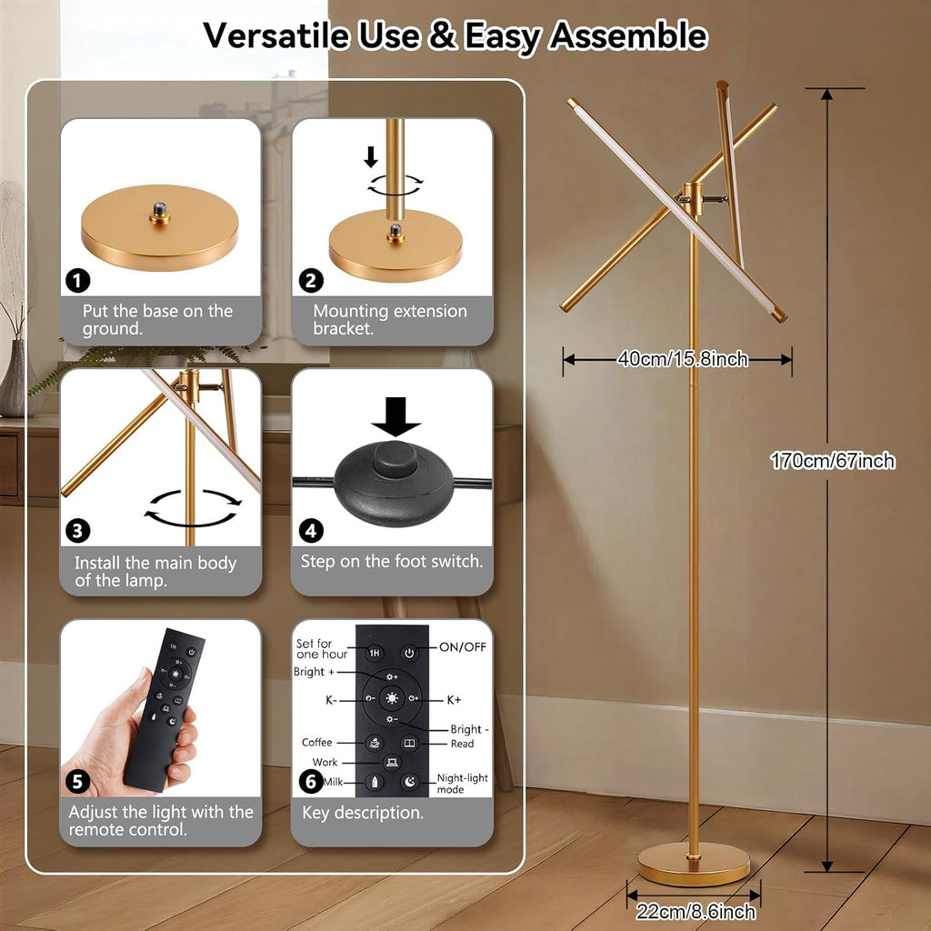 Modern Gold Dimmable Remote LED Floor Lamp