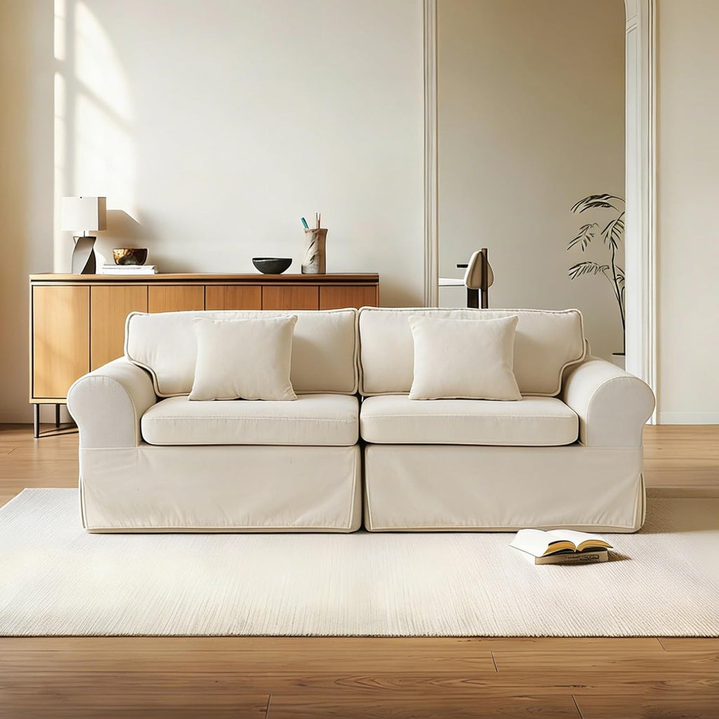 Beige 3‑Seat Modern Loveseat Sofa