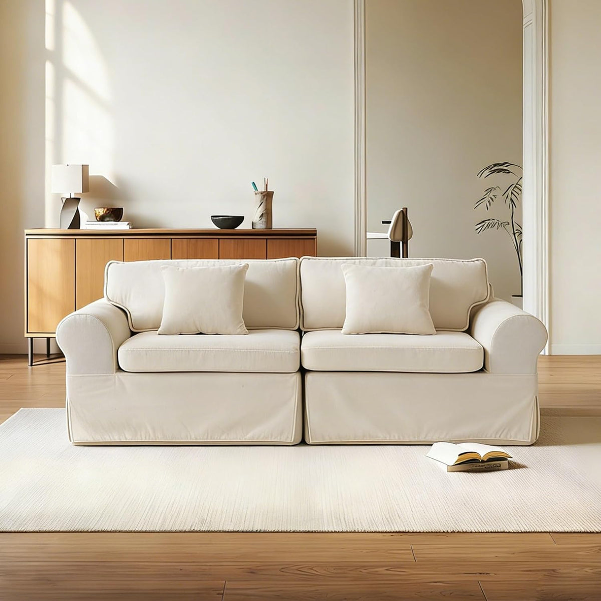 Beige 3‑Seat Modern Loveseat Sofa