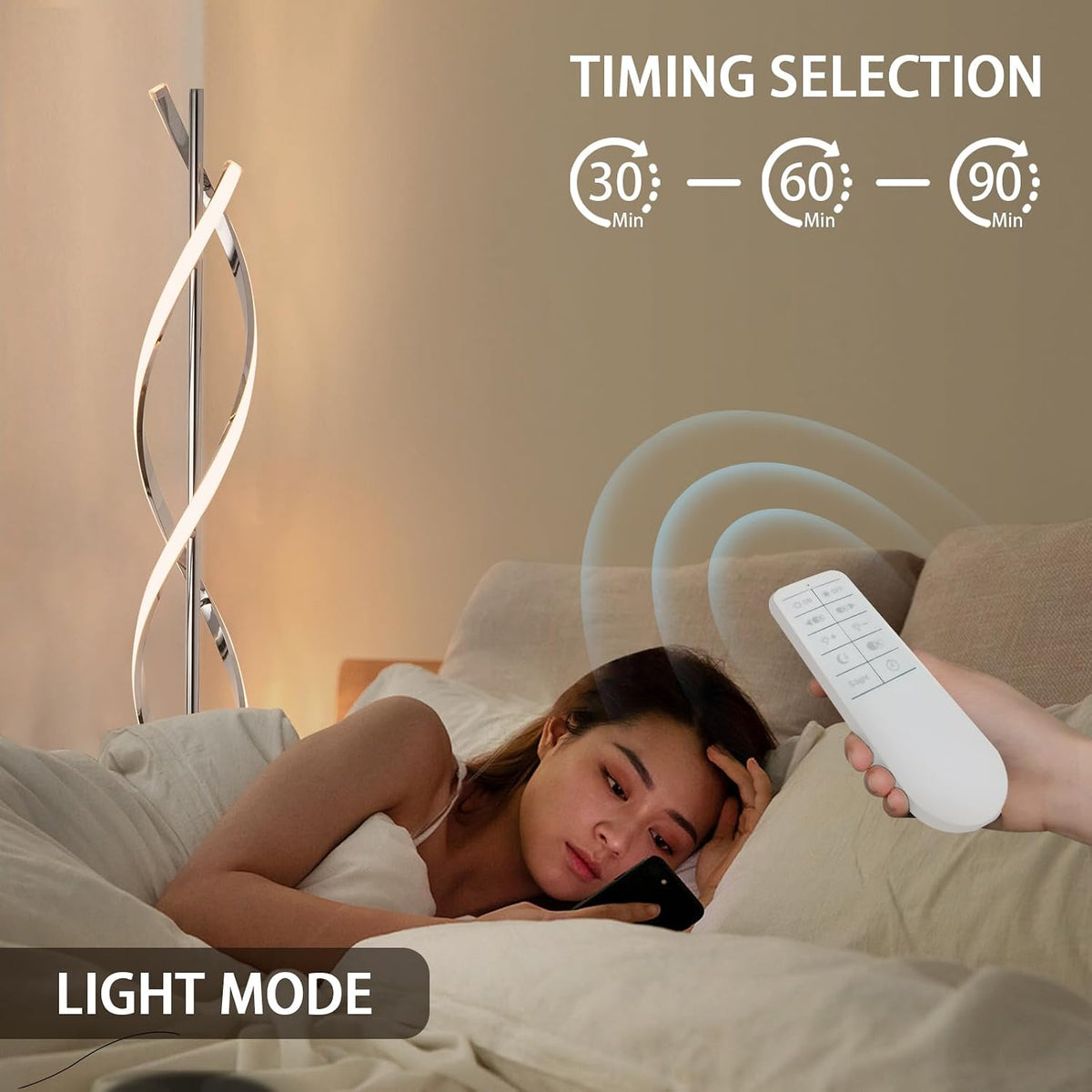 40W Chrome Spiral 3‑Color Stepless Dimmable Floor Lamp