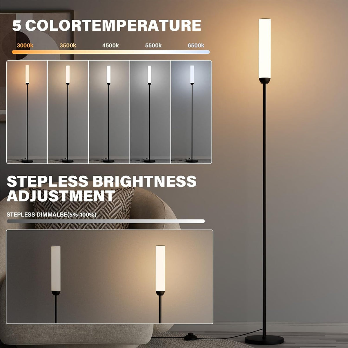 Black Remote & Foot‑Switch LED Floor Lamp