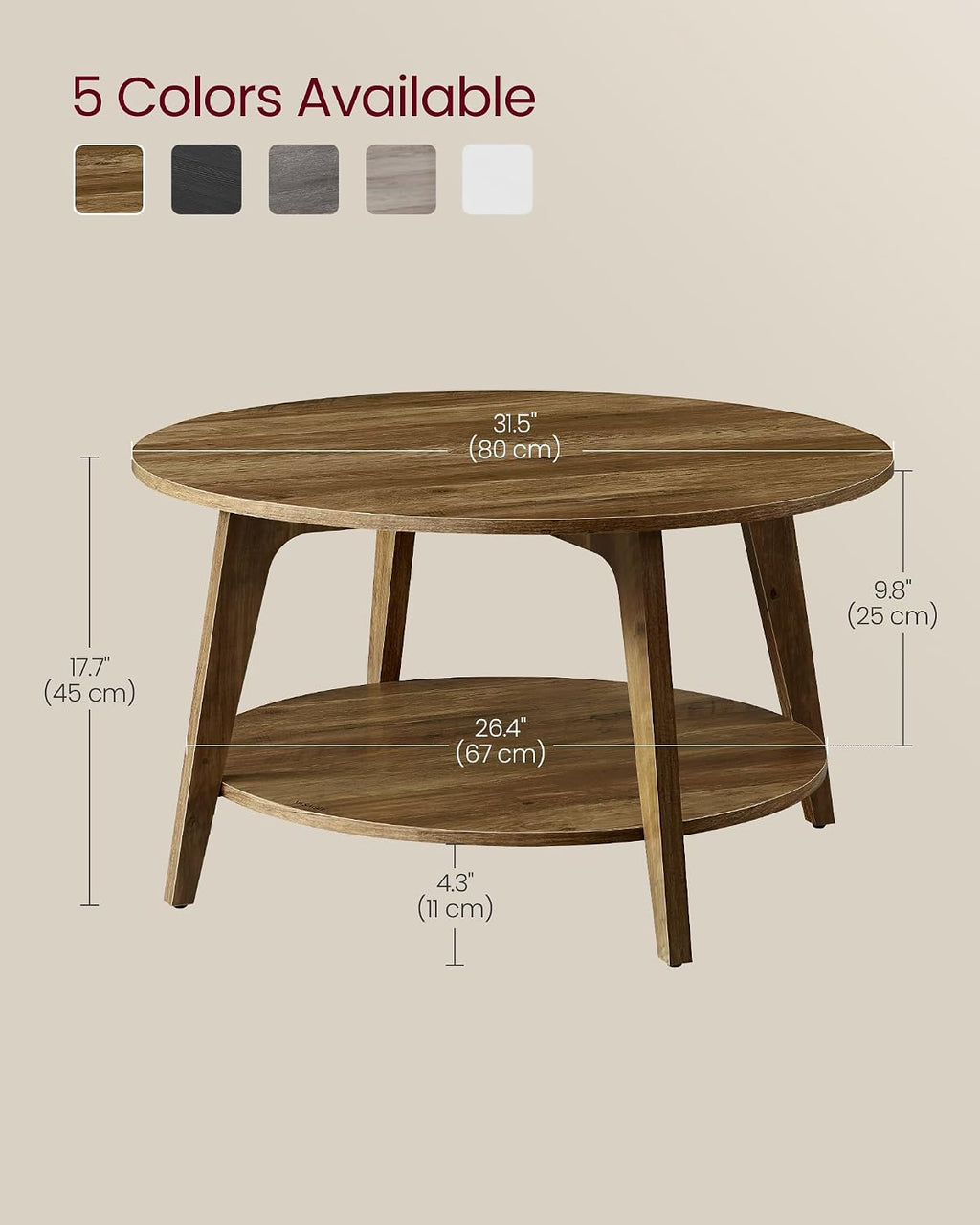 2‑Tier Round Coffee Table Tapered Legs