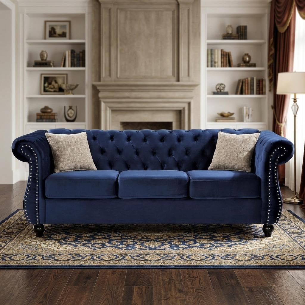 Dark Blue Chesterfield 3‑Seater Sofa