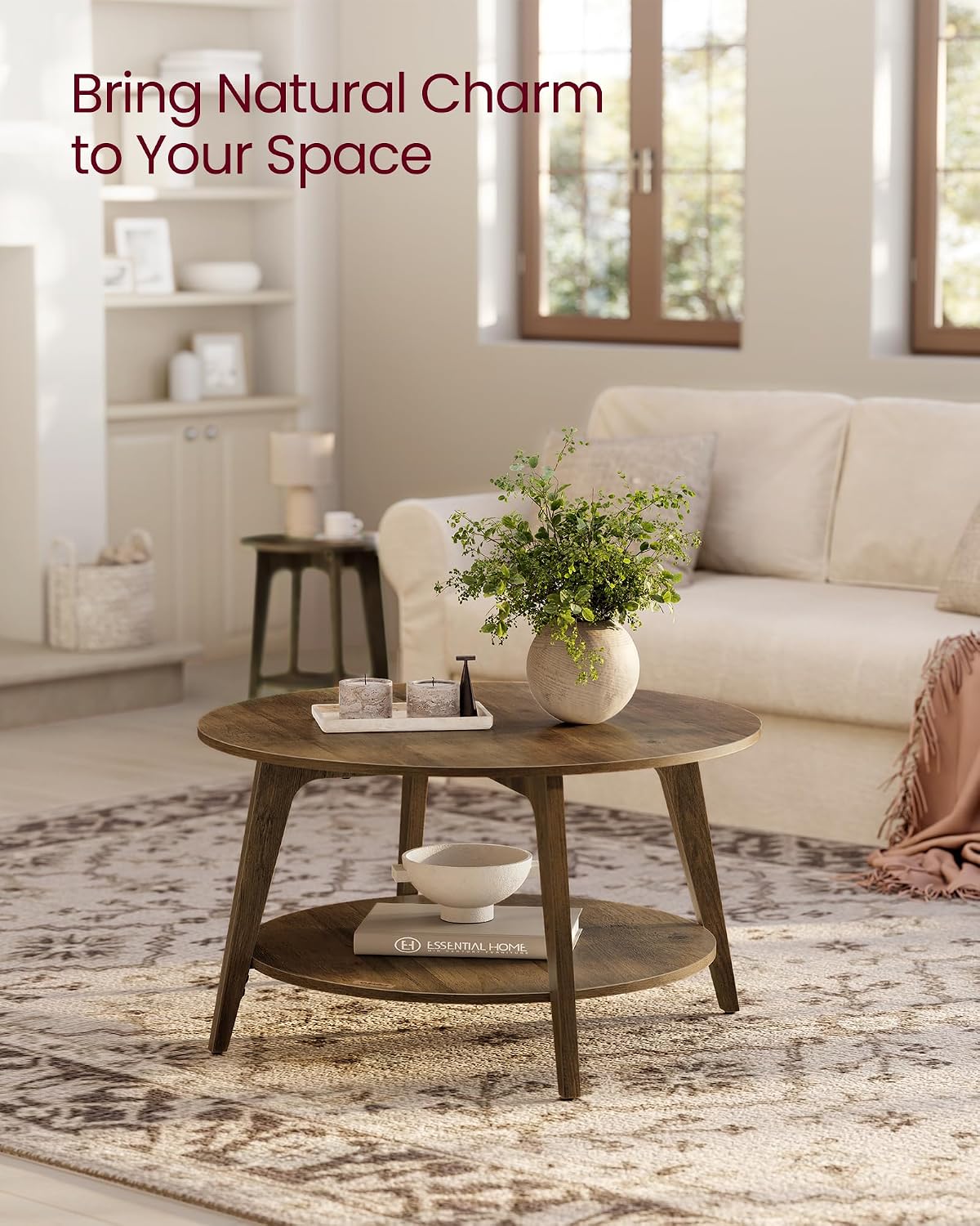 2‑Tier Round Coffee Table Tapered Legs