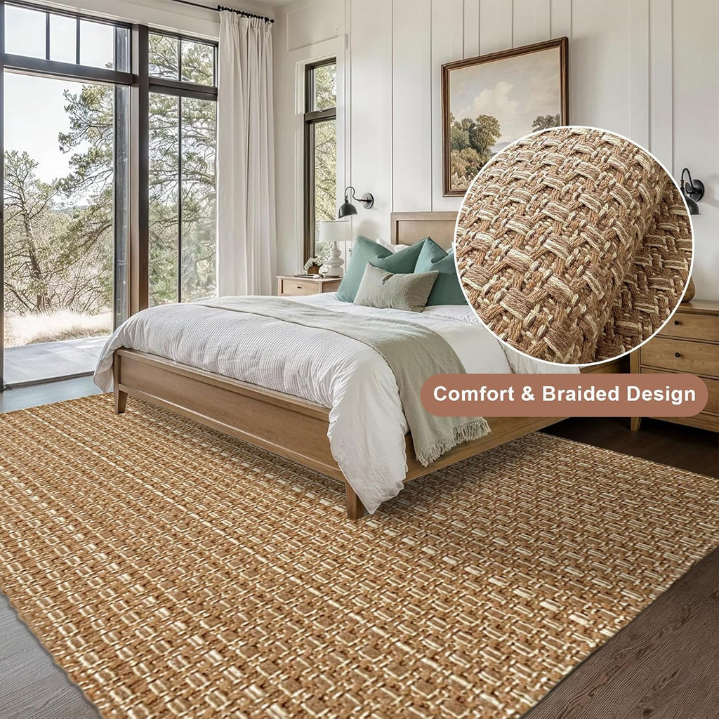 Tan Brown Faux Jute 5x7 ft Braided Area Rug