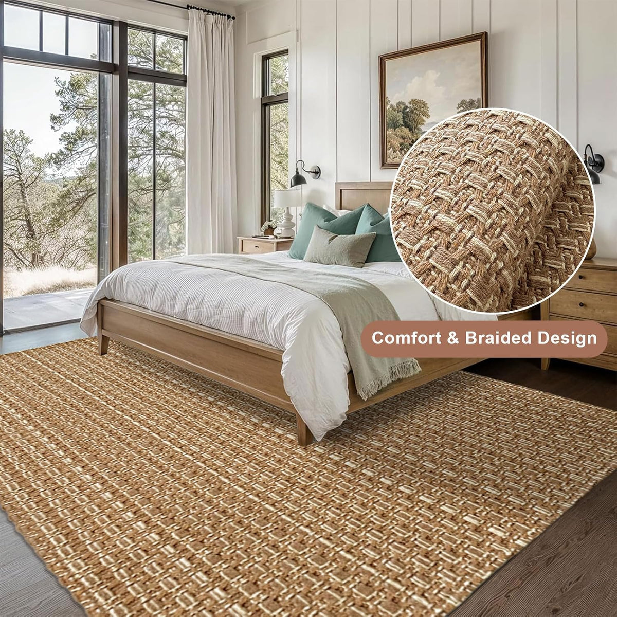 Tan Brown Faux Jute 5x7 ft Braided Area Rug