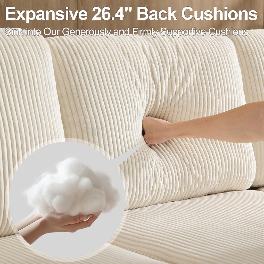 87.4" Beige Corduroy 3‑Seater Sofa Cup Holders
