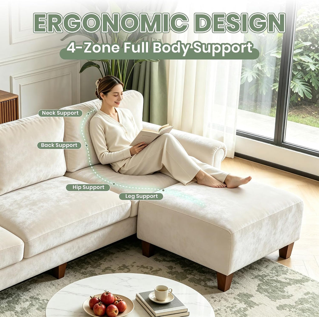 100" Beige L‑Shaped Sectional Sofa