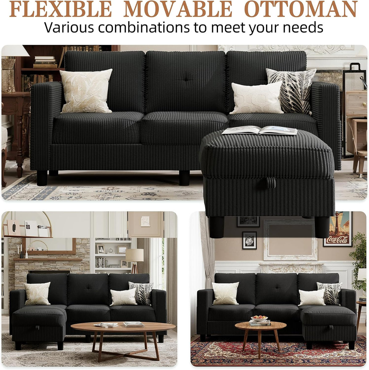 Carbon Black L‑Shaped Sectional Sofa