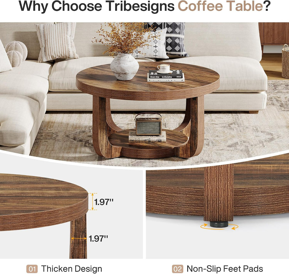 Dark Brown 2‑Tier Round Coffee Table