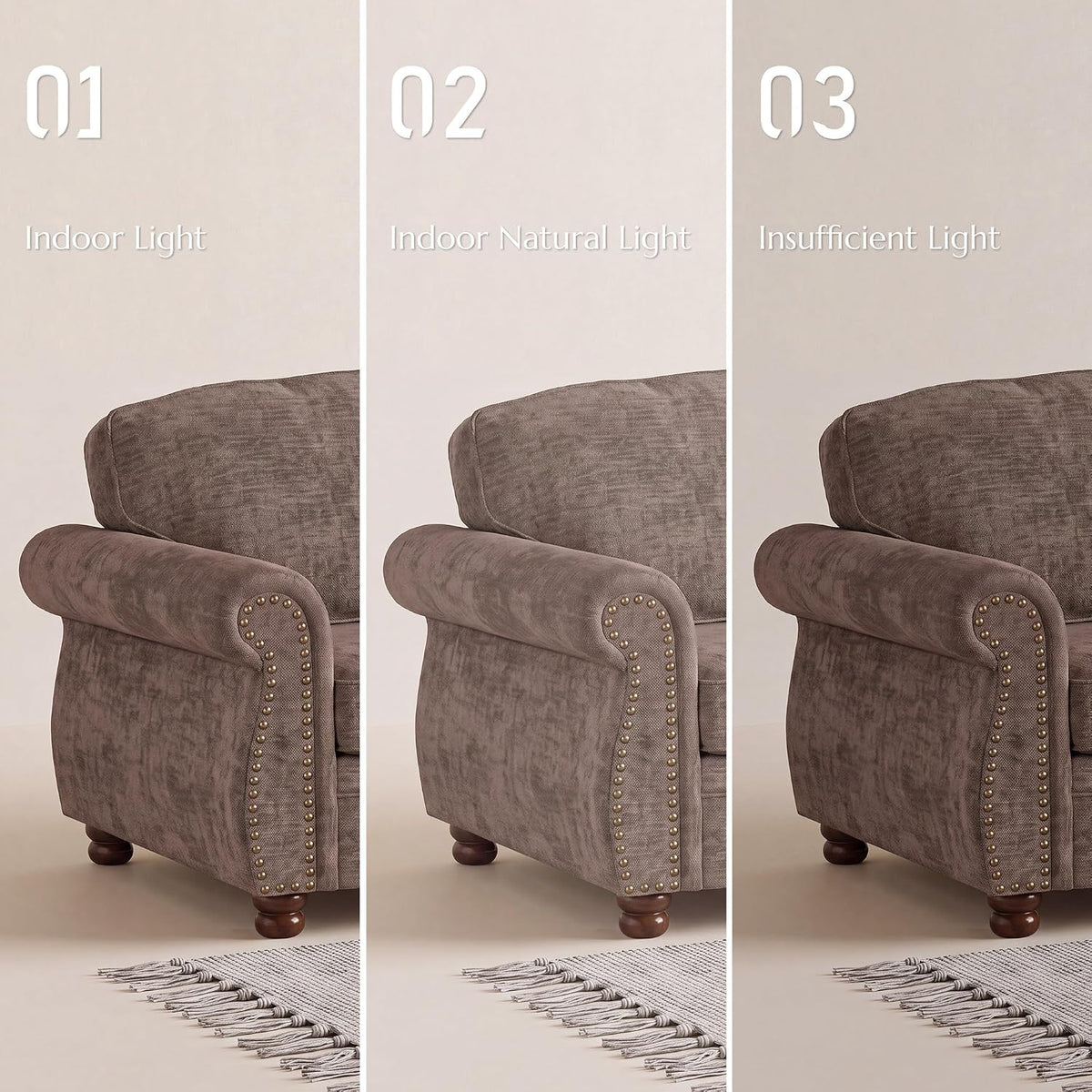 91.3" Brown Traditional Chenille Sofa