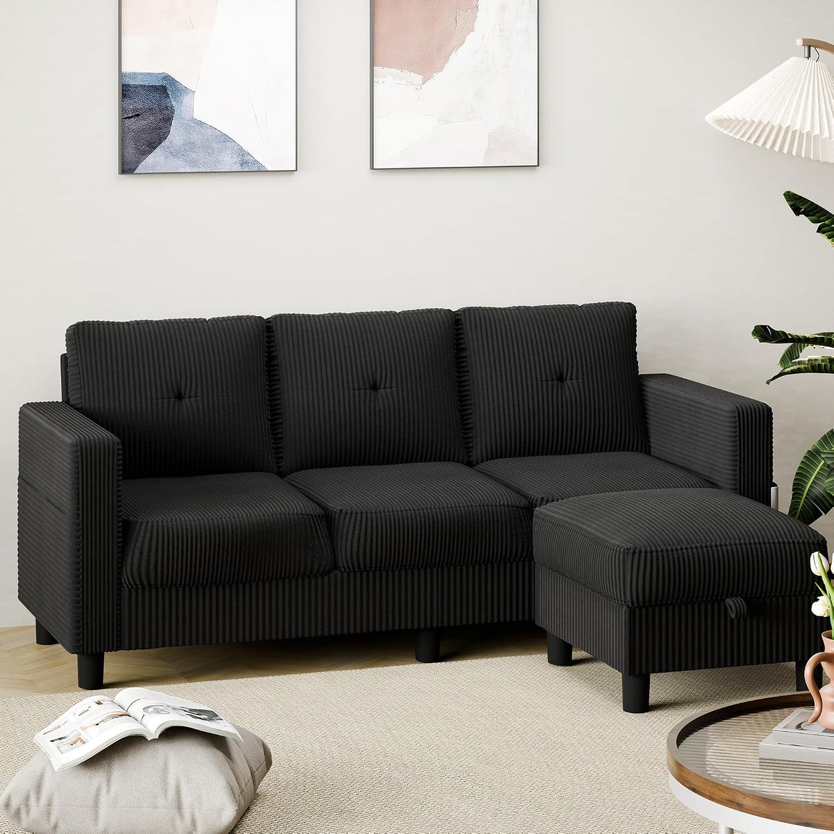 Carbon Black L‑Shaped Sectional Sofa