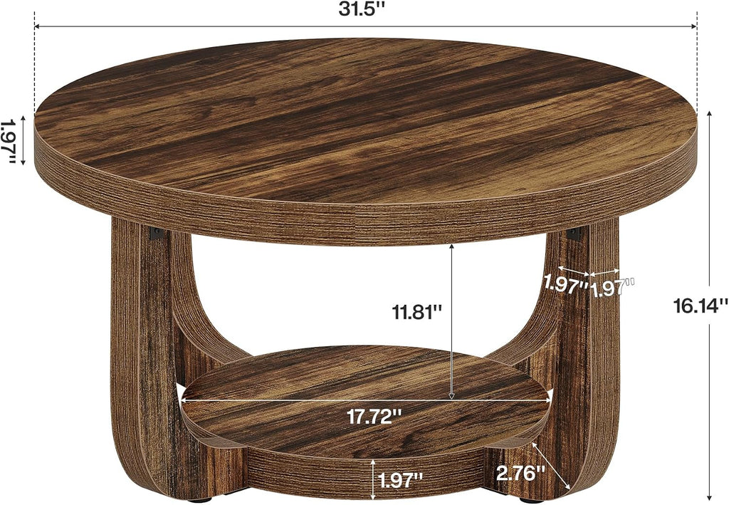 Dark Brown 2‑Tier Round Coffee Table