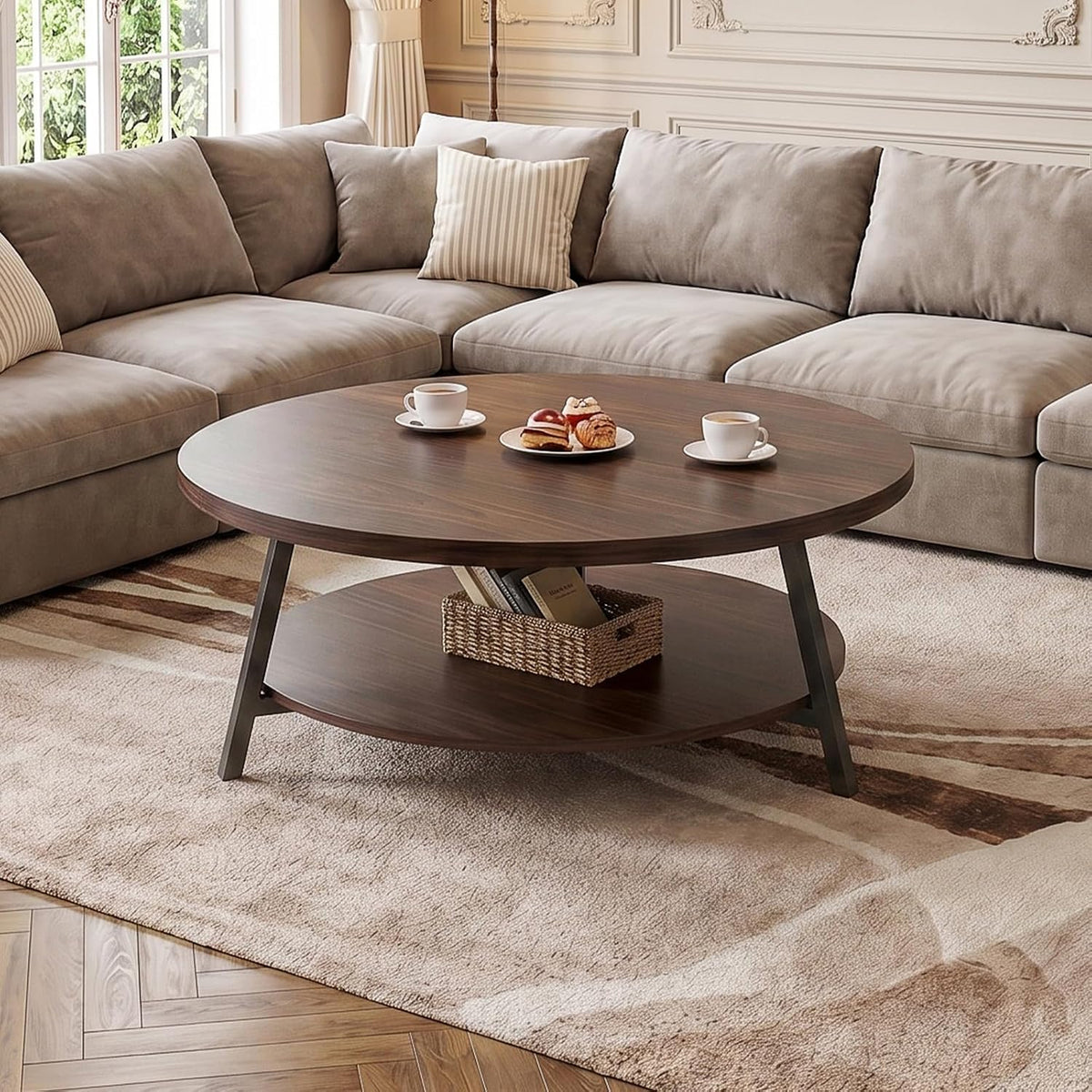 29.5" 2‑Tier Round Wood Coffee Table
