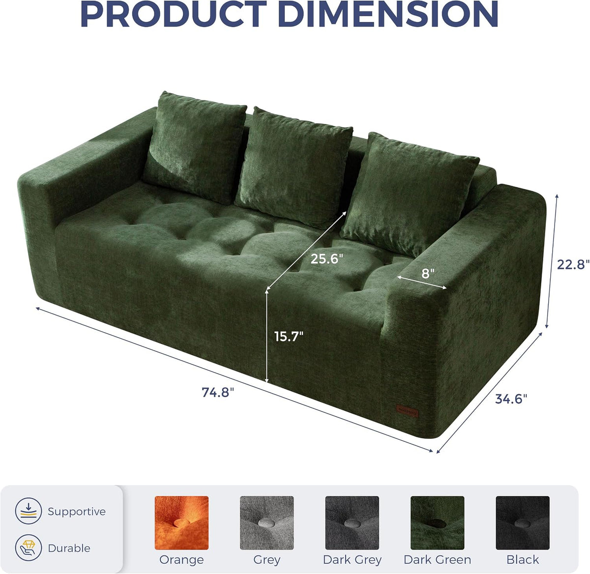 Dark Green Modular Cloud Loveseat Sofa