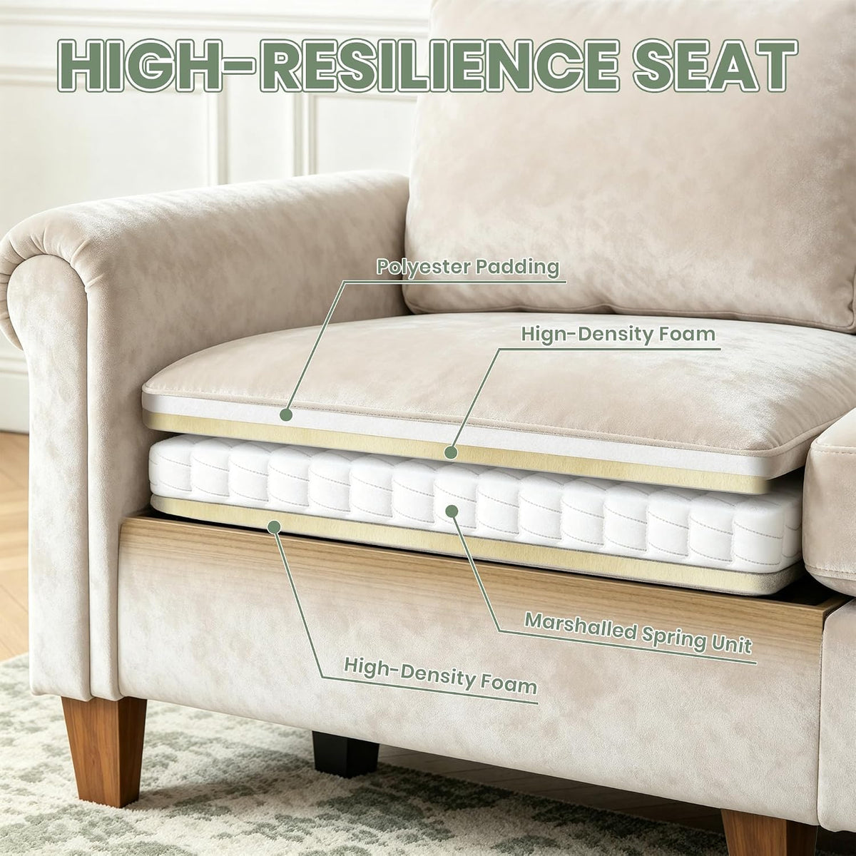 100" Beige L‑Shaped Sectional Sofa