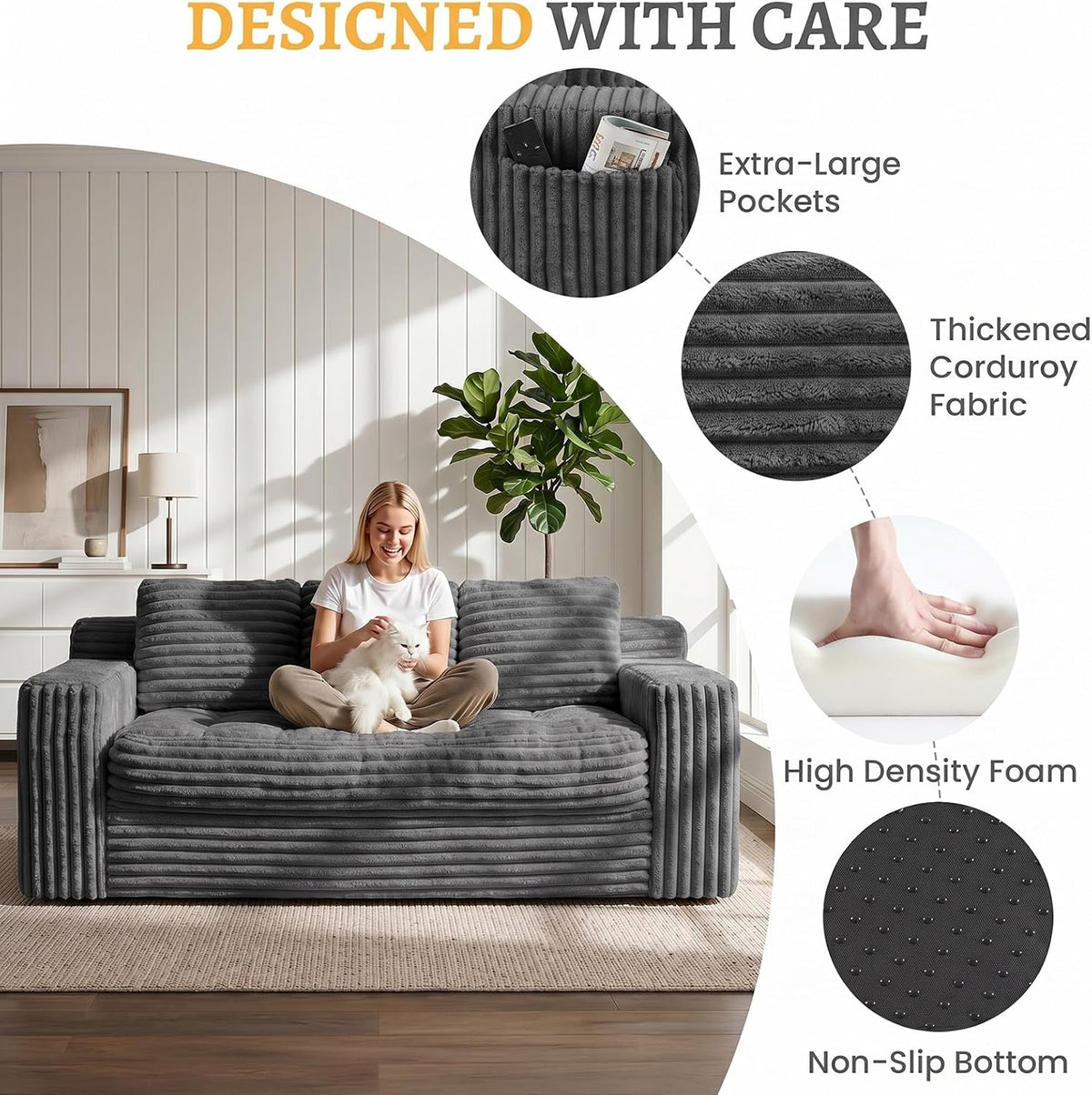 Cloud Corduroy Boneless 3‑Seater Sofa