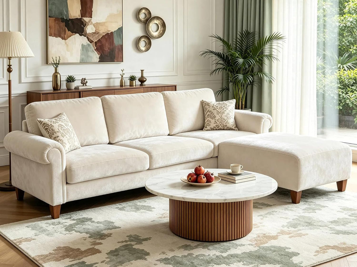 100" Beige L‑Shaped Sectional Sofa