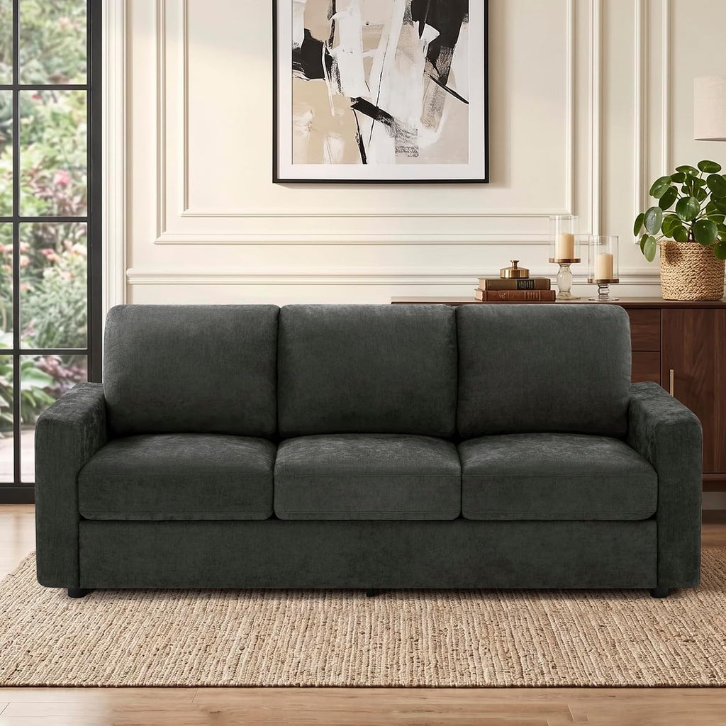 84" Grey Chenille 3‑Seat Sofa