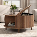 31.5" Walnut Round Coffee Table with Storage