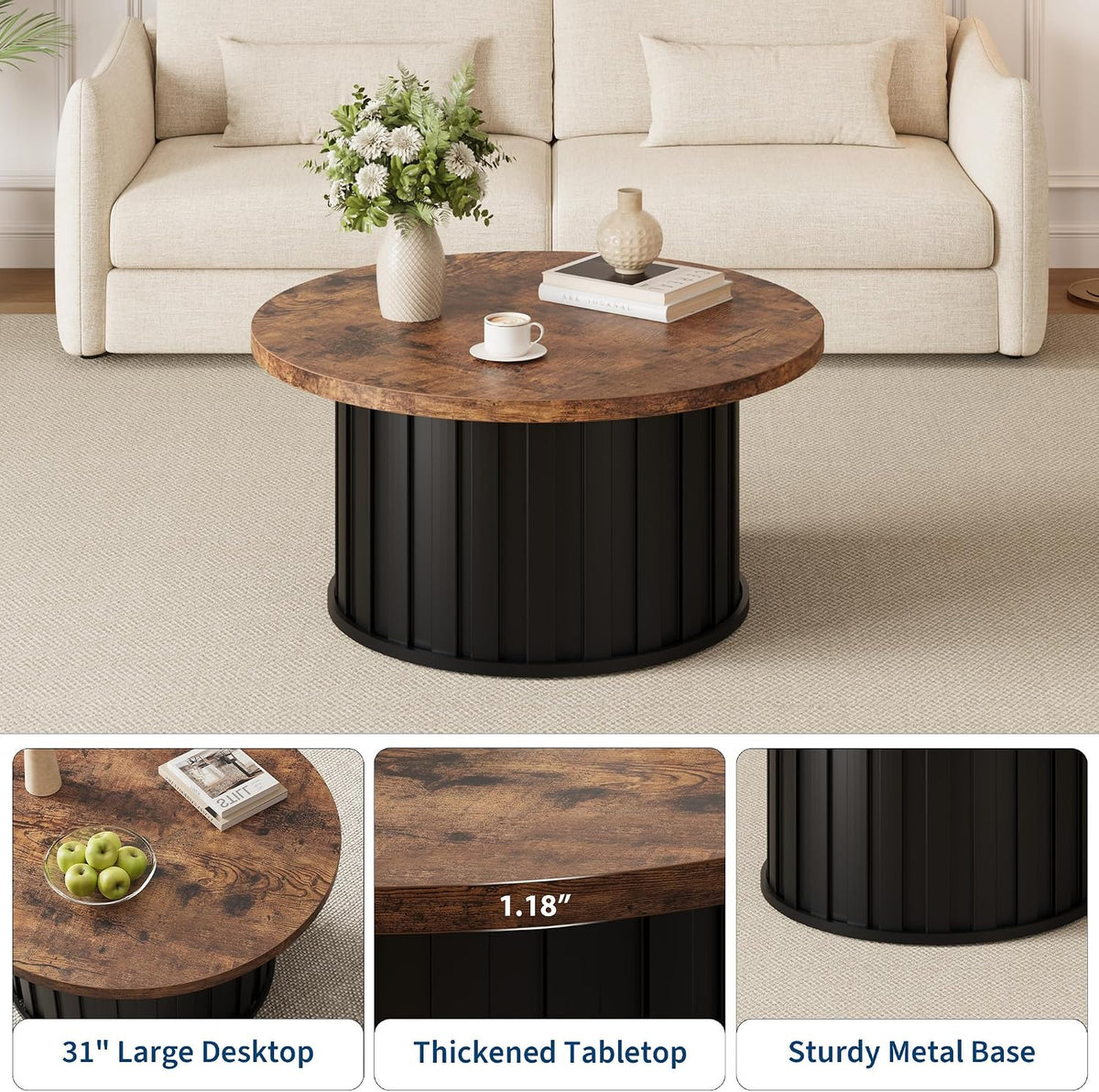 31.9" Fluted Round Coffee Table