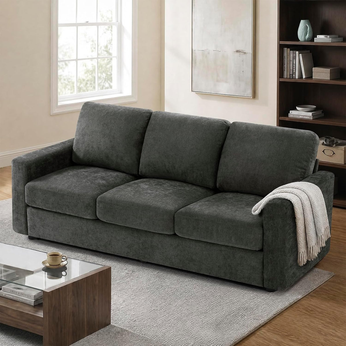 84" Grey Chenille 3‑Seat Sofa